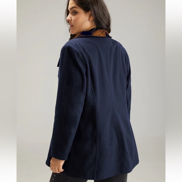 BloomChic Plaid Patchwork Lapel Collar Zipper Coat - Picture 3 of 5